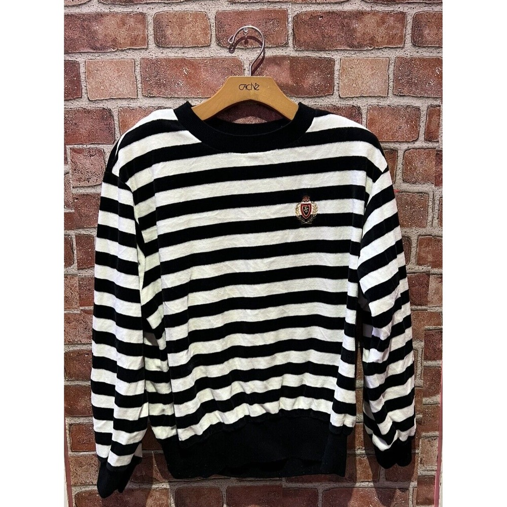 Jaclyn Sport Casual Size M Cuffed Long Slv Black & White Shirt W/ Logo & Padded